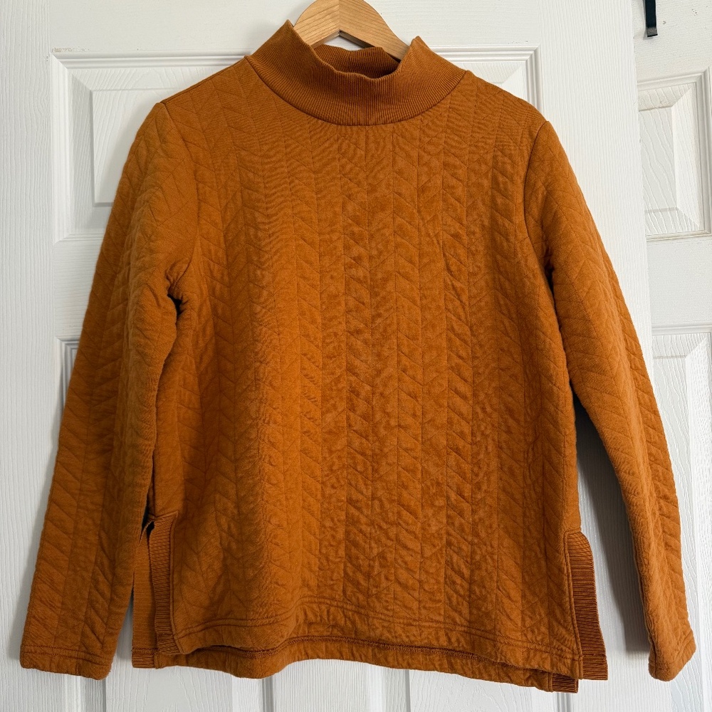 St. John’s Bay Quilted Turtleneck Pullover Sweater – Rust Orange Side Slit Top M